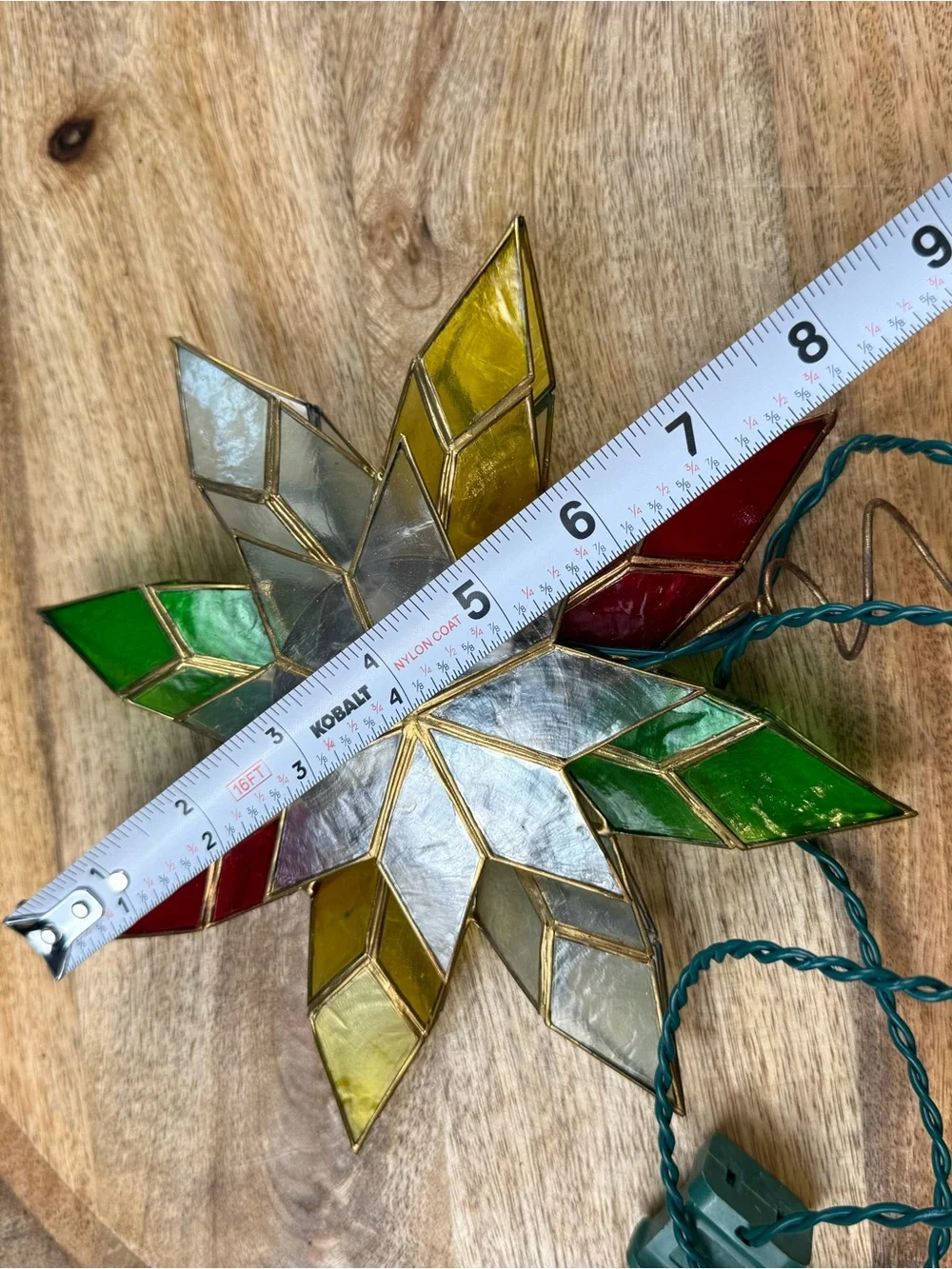Vintage Stained Glass Lighted Christmas Tree Topper Star Multicolor Holiday
